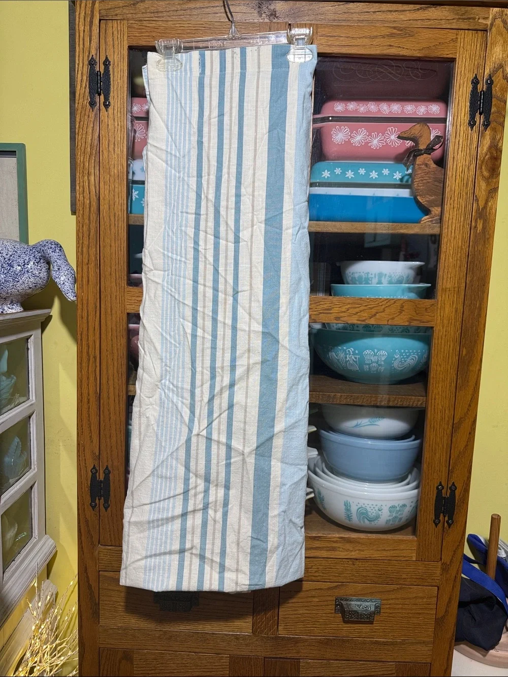 Blue and White Striped 100% cotton bathroom shower curtain